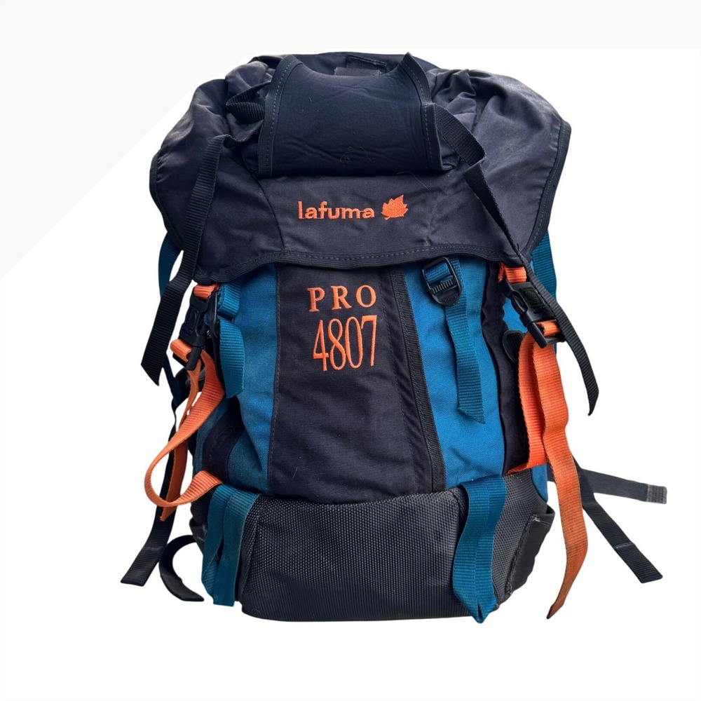 Lafuma Pro 4807 Vintage Internal Frame Hiking Backpack Blue Black Orange